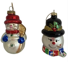 Snowmen Head Christmas Ornament Decor Vintage Hat