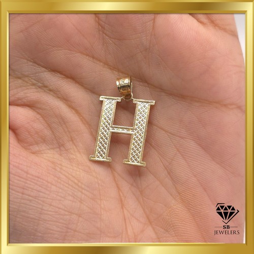 Real 10K Yellow Gold Diamond Cut Letter Initial "H" Alphabet Pendant 1.1g Charm - Picture 2 of 8