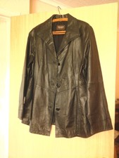 Women's Julia S Roma Black  Leather  Coat / Jacket Size 14 Uk  40 Inch Chest