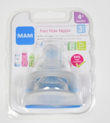 MAM Bottle Nipples Fast Flow Nipple Level for 4+ Months NEW