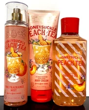 Bath & Body Works Lot of 3 HONEYSUCKLE PEACH TEA Shower Gel/Body Cream/Body Mist