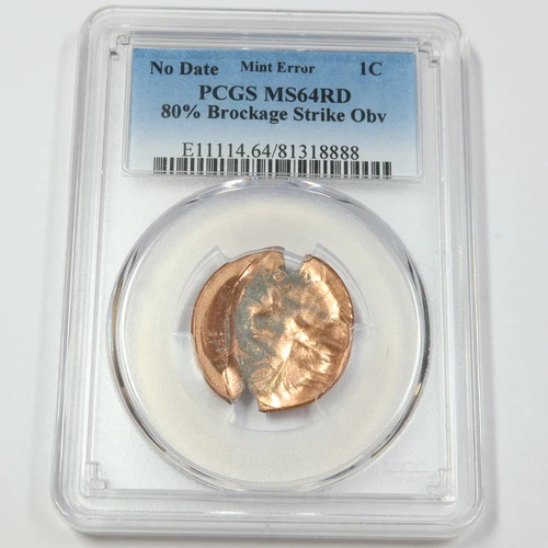 MS 64RD RED NO DATE PCGS MINT ERROR 80% Brockage Obverse Cent 1c Lincoln 45390B