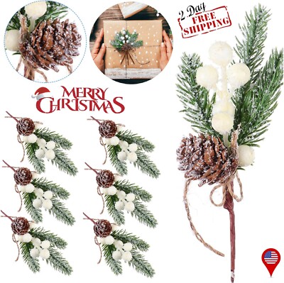 20× Christmas Artificial Pine Branch Cone Berry Holly Flower Pick Tree Decor USA