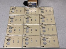 12 NEW Eaton PJ28V-SP-L Mid-Size 2 Toggle 1 Duplex Ivory Wallplates Unbreakable