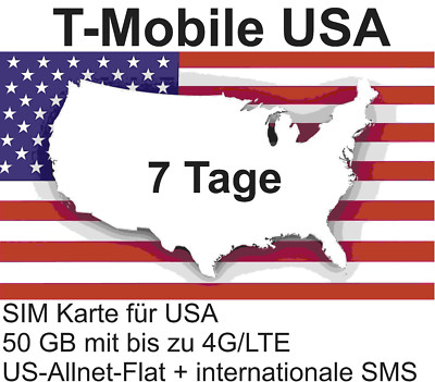 T-Mobile USA Prepaid SIM mit 50 GB / 5G + US-Allnet-Flat für 7 Tage