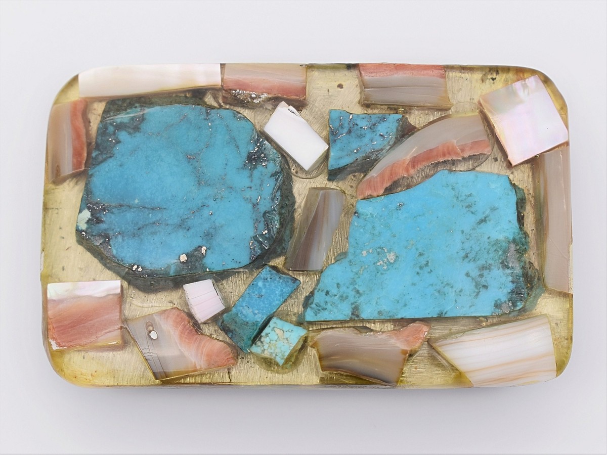 Turquoise Stone Mother of Pearl Shell Mosaic Hippie Vintage  display picture 3