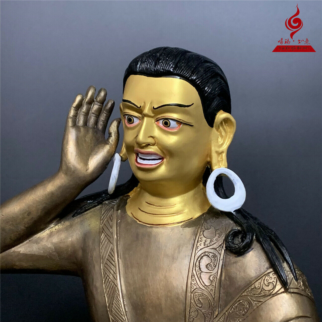 13'' old Antique Tibetan Buddhism temple Bronze gilt Guru Milarepa