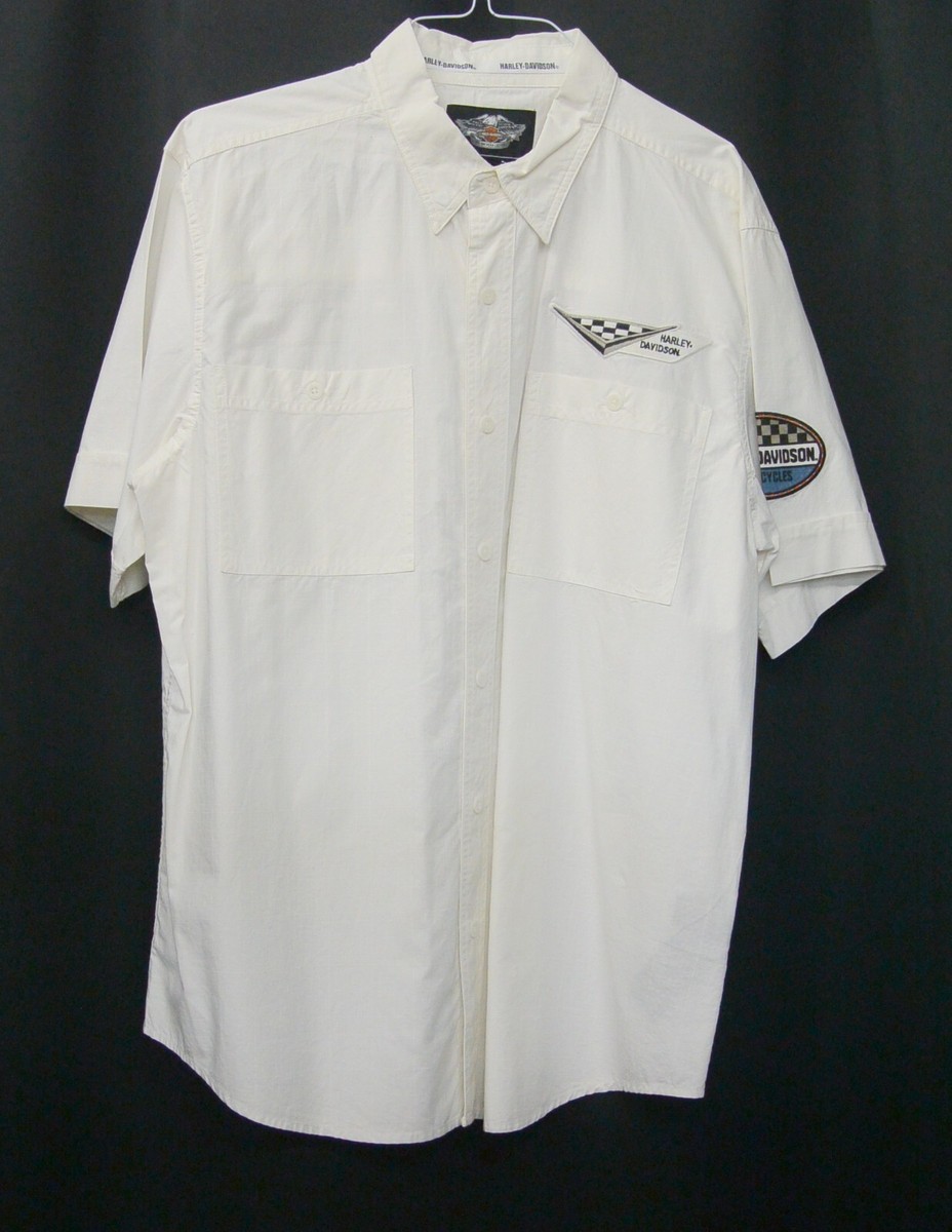 White Men's XL Harley Davidson 100% Cotton Button Down Dress