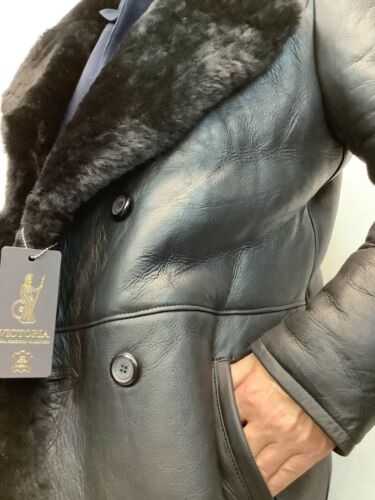 Schwarz 100% Echtes Lammfell Shearling Leder Lang Trenchcoat Jacke XS-8XL, Nwt - Bild 7 von 9