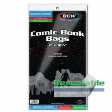 100 BCW Resealable Thick Modern Current Comic Book Bags Safe Storage Acid Free