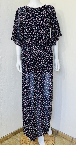 NWT Design Lab Navy Blue Ditsy Floral Chiffon Romper Faux Maxi Dress Size S