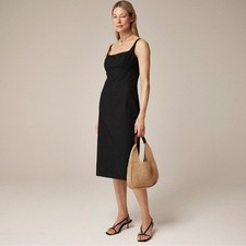 J. Crew Women's Black Squareneck Seamed Midi Dress, Size 10