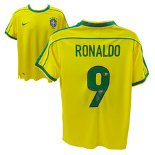 Ronaldo Nazario Signed Brazil FC Home Soccer Jersey 9 with Beckett Witness