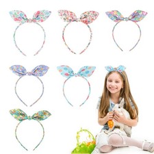 6 PCS Easter Bunny Ears Headband Fabric Hairband Egg Floral Patterns Bows