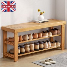 Image of 3 Tier Wooden Shoe Rack Seating Bench Hallway Storage Organiser Holder Stand