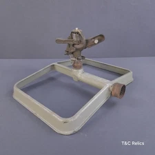 Vintage Rainbird Sprinkler Model 25 Impact Aluminum Rectangle Base Olive Green