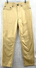 Steven Land Pants Men's 32x28 Tan Denim Cotton Jeans Leather Trim Straight Fit