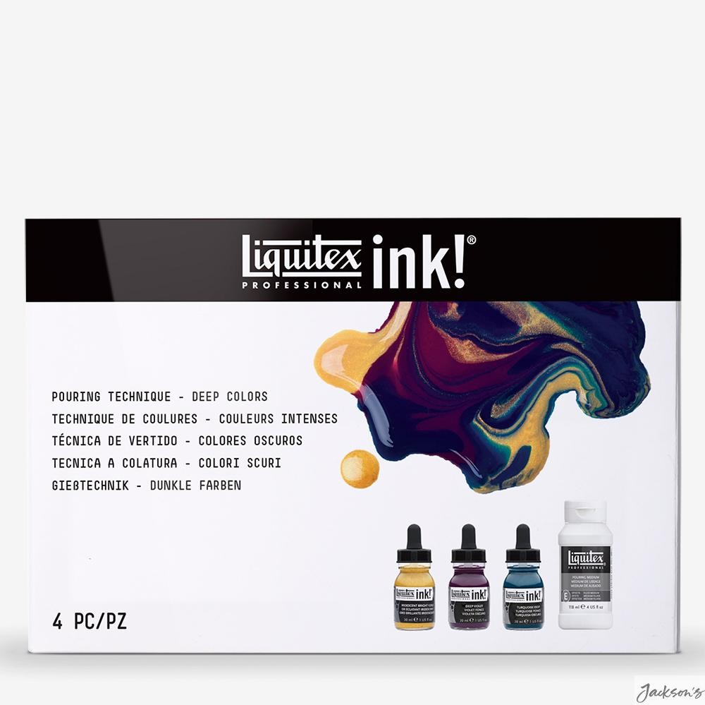 Liquitex Professional Acrylic Ink Pouring Set 4 Pack 30ml Inks 118ml Medium