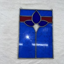 VTG MCM Multicolor Rectangular Stained Glass Window Panel Suncatcher 10.5  x7  