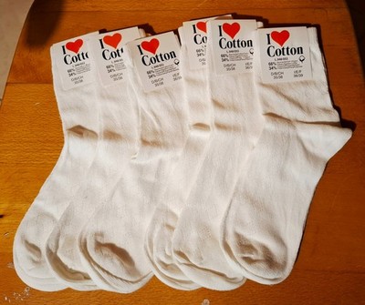 Nachlass: Vintage aber Neu 6 Paar weiße Socken I  love Cotton Größe 35-38