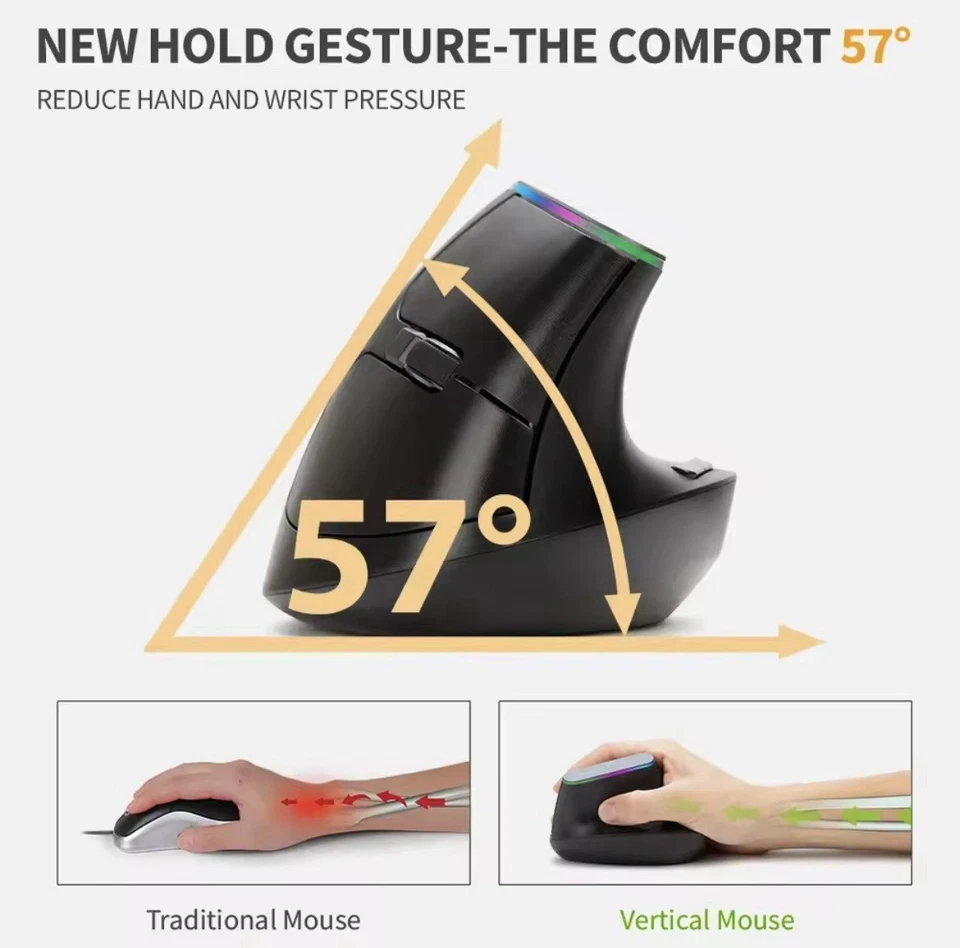 DeLux Black 2.4ghz Wireless Vertical Mouse For Laptop Computer Gaming - Image 3 of 4