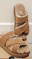 NEW UGG SIZE 8 WOMEN'S GREENPORT CROSS STRAP SLIDE CHESTNUT