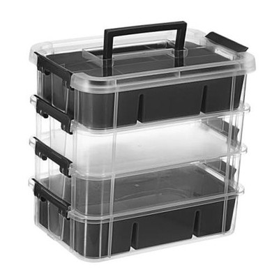 JUXYES 4-Tier Stack Carry Storage Box with 2 Divided Trays - Transparent Black