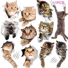 11PCS Cartoon Cat Wall Stickers 3D Removable Cute Decor for Nursery Room Kitchen