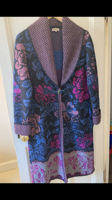 IVKO Damen langer Mantel Strickjacke V-Ausschnitt Blumenmuster Small/36 Style 80502