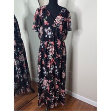 Lane Bryant Floral Sheer Button Down Midi Dress Black Pink Size 18