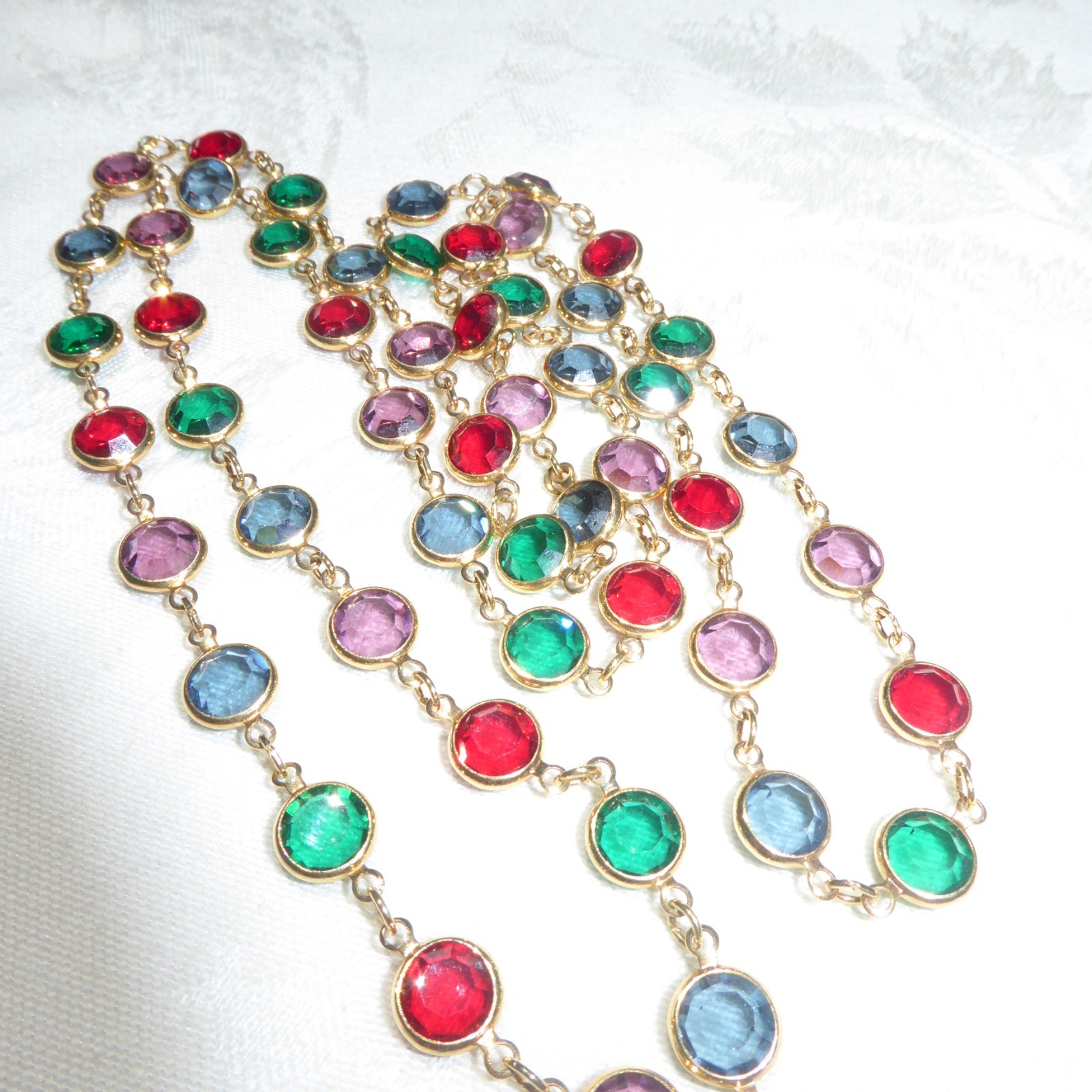 Vintage Gold Tone Purple Blue Green Red Swarovski Crystal Necklace 34