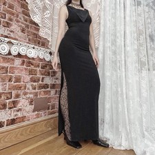 Vintage 1990s 90s Cowl Neck Gothic Maxi Dress | S / UK 8 | Whimsygoth, Grunge