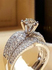 Silver 2-Piece Cubic Zirconia Ring Set Women Size 5 6 7 8 9 10 11 12
