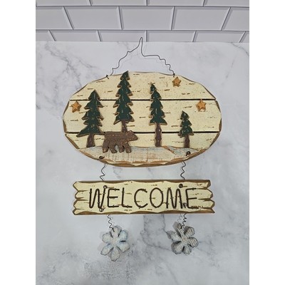Rustic Americana Wooden Welcome Sign Hanging Wall Art Home Decor 13.5 x15.5 