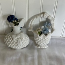 Homco Wall Pocket Set Home Decor White Excellent Hobnail Bow Plastic Vases