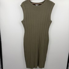 And Now This 1X Olive Green Rib Knit Midi Bodycon Dress Stretch Minimalist Chic