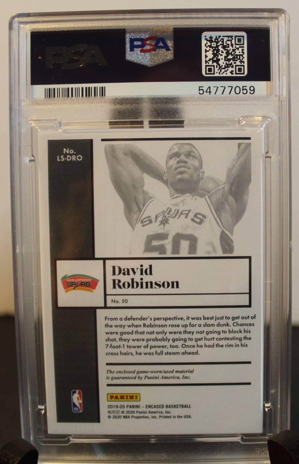 PSA 9  2019-20 Encased 106/149 David Robinson LS-DRO game Worn Patch Spurs Rare view 3