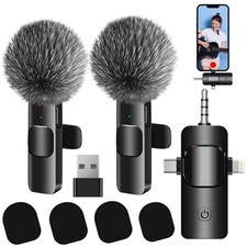 4 in 1 Wireless Lavalier Microphone for iPhone/USB C Android/Camera/Laptop PC...