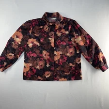 Vintage Womens Laura Mae Blouse Size 16 Button Up Brown Floral Pussy Bow Autumn