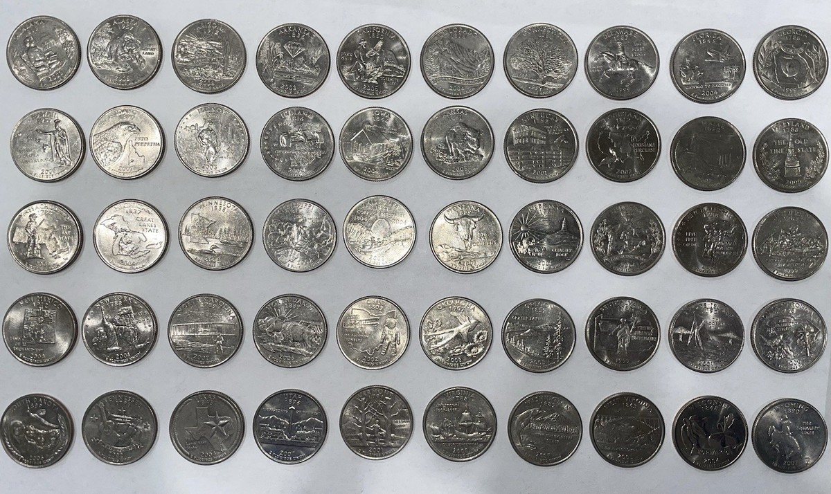 Kazuya Aokiマントルピース 1999-2008 P&D US State Quarter Complete Mixed Set, 50 Quarters, XF