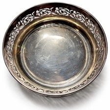Vintage Silver Plated Bread Bowl Pierced Gallery Rim 8” Decorative Tableware