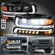 Fits 1999-2002 Chevy Silverado 1500 2500 Led Projector Headlightsbumper Lamps
