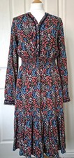 Brakeburn midi Regan viscose dress size 10 pockets navy multi floral long sleeve