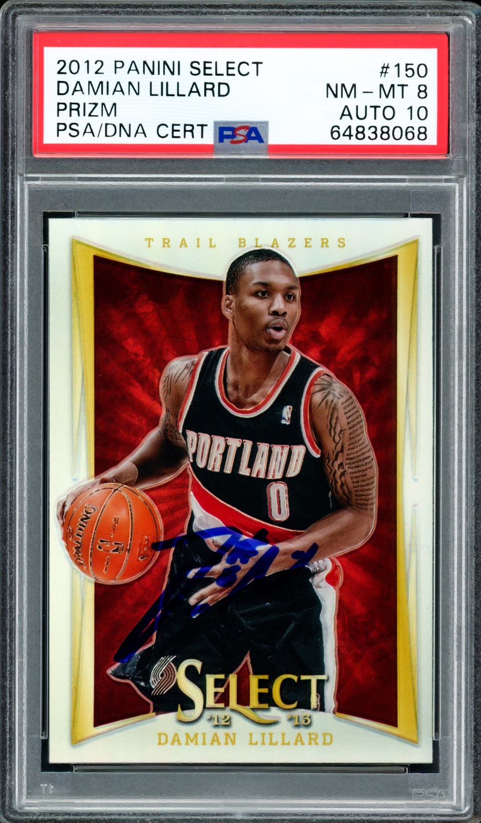 Damian Lillard Signed 2012-13 Panini Select Silver Prizm RC 150 PSA 8 Sig 10