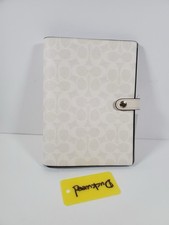 Coach Notebook in Signature Canvas Print Silver/White chalk Leather NWT CZ198