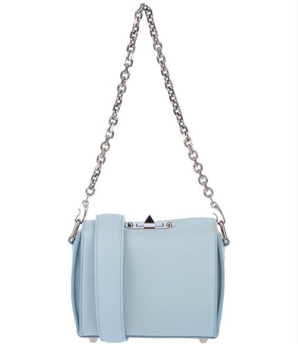 Alexander McQueen Blue Leather Logo 2way Shoulder Bag Chain Strap Handbag Small