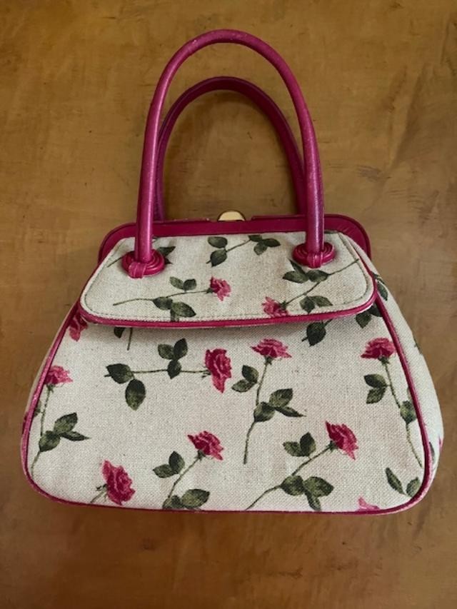 Darling Vtg Lulu Guiness Top Handle Roses Handbag View 4