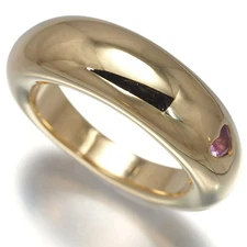 Auth CHAUMET Ring Pink Sapphire Anneau Heart US7 18K 750 Yellow Gold 