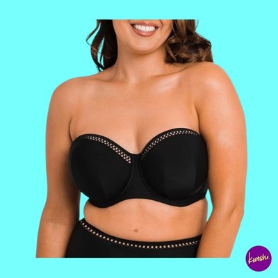 CURVY KATE Damen Bandeau Bikini Oberteil, erstklassig gepolstert trägerlos, schwarz, 36F