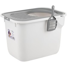 Litter Genie Large Cat Litter Box, Top Entry w/ Catching Lid  Scoop, White/Gray
